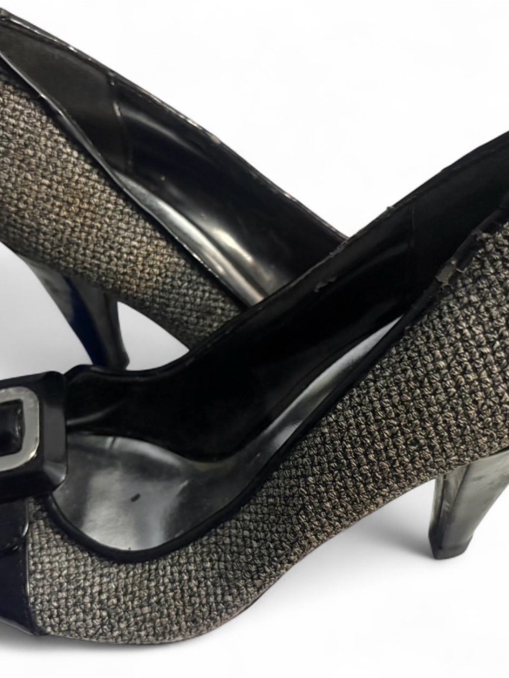 Bakers Black and Gray Mid Heel Pumps with Buckle